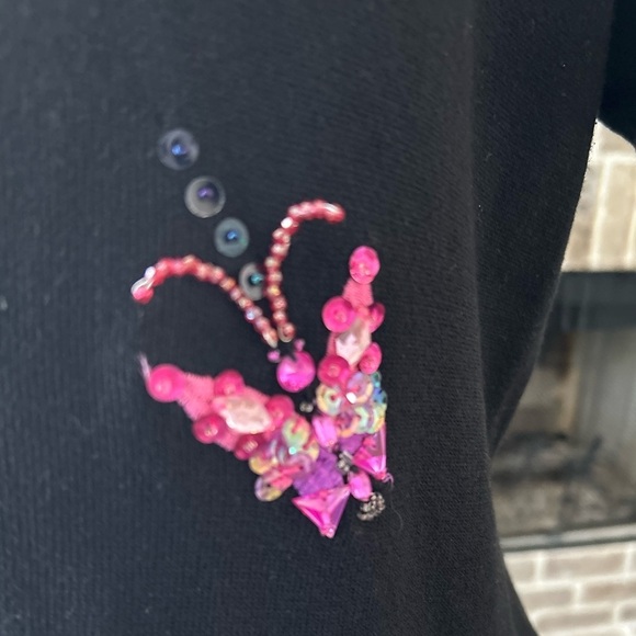 Vintage 90s Just B. Embroidered Beaded Sweater Butterfly Dragonfly L Embellished - Picture 3 of 12